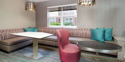 Lobby and coworking lounge at Residence Inn By Marriott Provo.