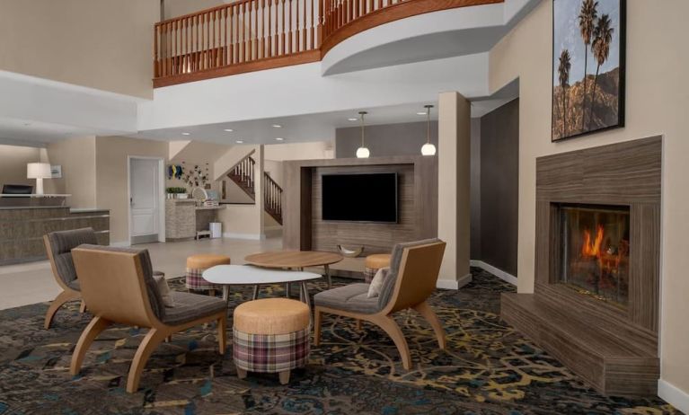 Lobby and coworking lounge at Residence Inn Santa Clarita.