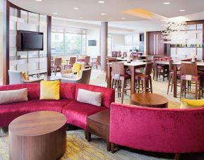 Lobby and coworking lounge at Springhill Suites Carle Place.