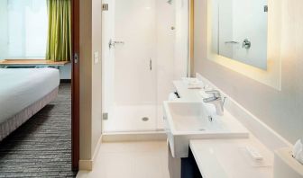 Guest bathroom with shower at Springhill Suites Carle Place.