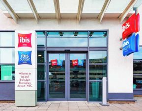 Entrance at Hotel IBIS Budget Birmingham Airport.