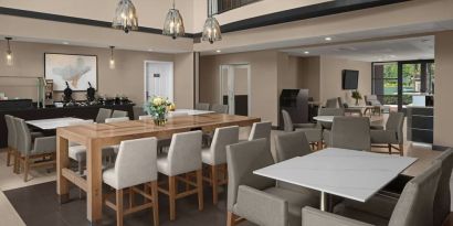 Dining area perfect for coworking at Residence Inn By Marriott San Diego Downtown.