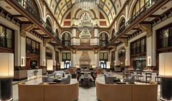 Lobby and coworking lounge at Union Station Hotel Nashville.