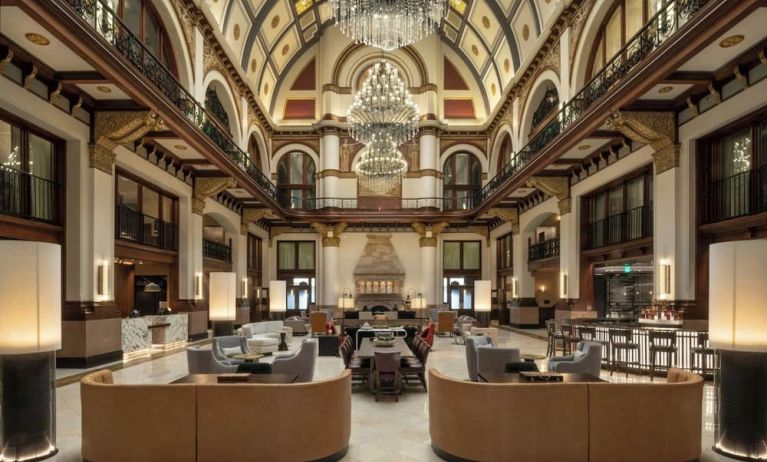 Lobby and coworking lounge at Union Station Hotel Nashville.