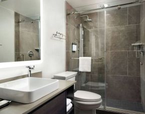 Guest bathroom with shower at Union Station Hotel Nashville.