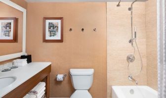 Guest bathroom with shower and tub at The Westin Crystal City Reagan National Airport.