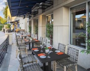 Alfresco dining area perfect for coworking at Hyatt Regency Valencia.