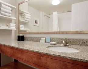 Guest bathroom with shower at Hampton Inn Phoenix-Midtown-Downtown Area.