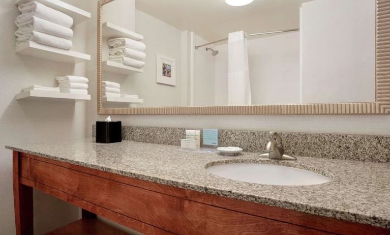 Guest bathroom with shower at Hampton Inn Phoenix-Midtown-Downtown Area.