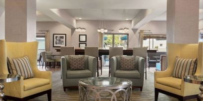 Lobby and coworking lounge at Hampton Inn Phoenix-Midtown-Downtown Area.