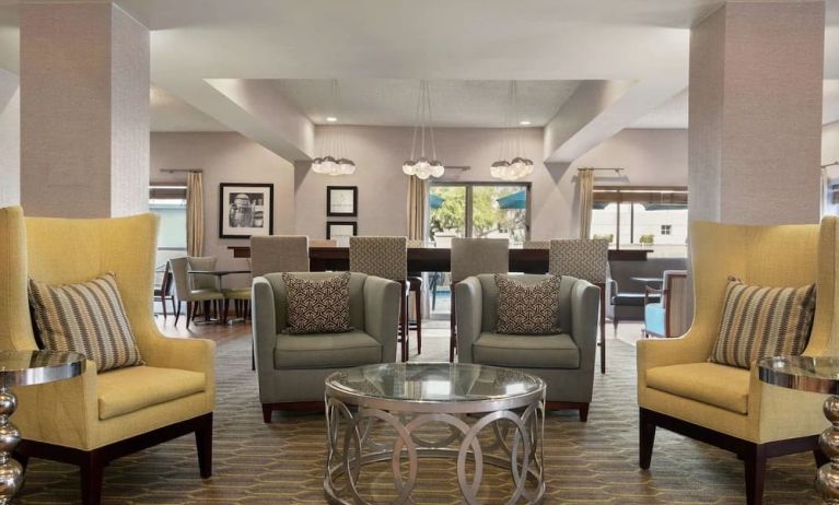 Lobby and coworking lounge at Hampton Inn Phoenix-Midtown-Downtown Area.