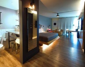 Day use room and bathroom at Moxy Phoenix Tempe/ASU Area.