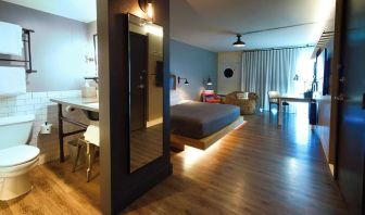 Day use room and bathroom at Moxy Phoenix Tempe/ASU Area.