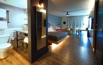 Day use room and bathroom at Moxy Phoenix Tempe/ASU Area.