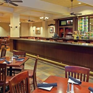 Breakfast area perfect for coworking at Hilton Boston Logan Airport.