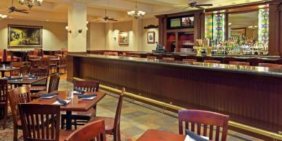 Breakfast area perfect for coworking at Hilton Boston Logan Airport.