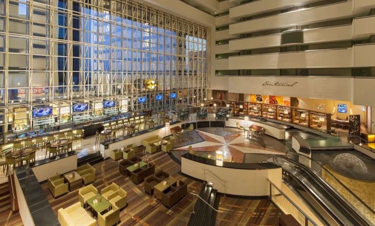 Lobby and coworking lounge at Hyatt Regency Dallas.