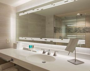 Guest bathroom with shower at Hyatt Regency Dallas.