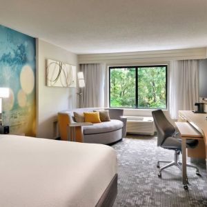 Day use room with sofa and work desk at Courtyard By Marriott Charlotte Airport/Billy Graham Parkway.