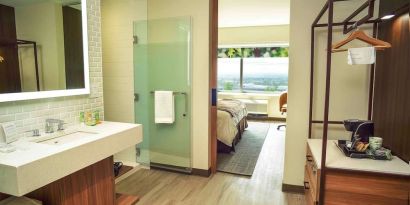 Private guest bathroom at Wyndham Garden North Bergen Near Secaucus.