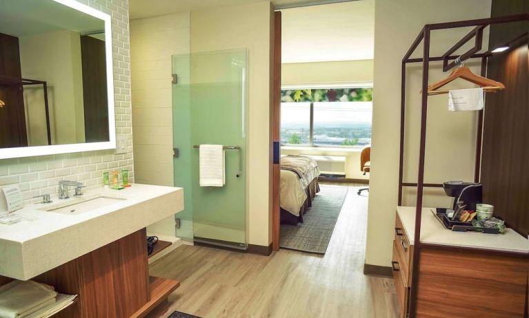 Private guest bathroom at Wyndham Garden North Bergen Near Secaucus.