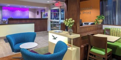 Lobby and coworking lounge at Fairfield Inn & Suites By Marriott Jacksonville.