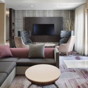 Lobby and coworking lounge at Courtyard By Marriott Dallas DFW Airport North/Irving.