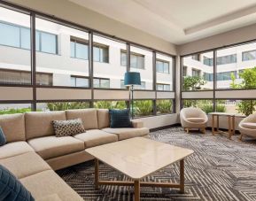 Lobby and coworking lounge at Radisson Hotel Sunnyvale Silicon Valley.