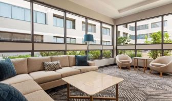 Lobby and coworking lounge at Radisson Hotel Sunnyvale Silicon Valley.