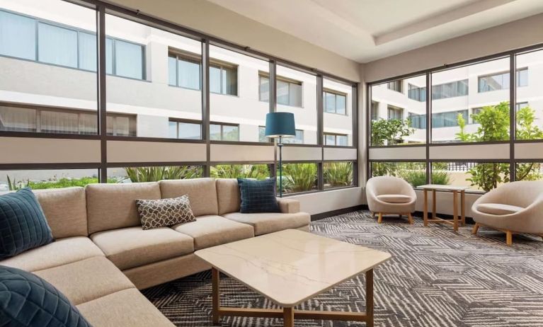 Lobby and coworking lounge at Radisson Hotel Sunnyvale Silicon Valley.