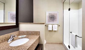 Guest bathroom with shower at Courtyard By Marriott Houston NASA/Clear Lake.