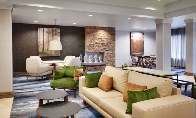 Lobby and coworking lounge at Fairfield Inn & Suites By Marriott Albany.