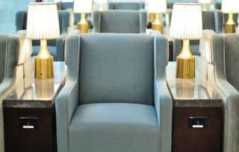 Ample seats with natural light perfect for coworking at Plaza Premium Lounge. Terminal 1 (YYZ).
