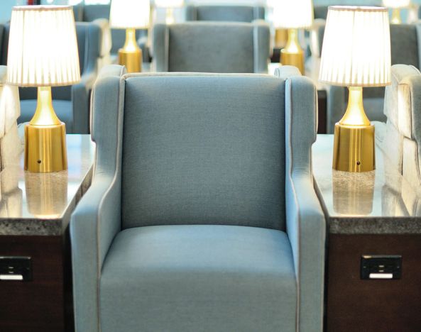 Ample seats with natural light perfect for coworking at Plaza Premium Lounge. Terminal 1 (YYZ).
