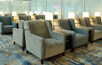 Ample seats with natural light perfect for coworking at Plaza Premium Lounge. Terminal 1 (YYZ).
