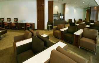 Ample seats and business center available perfect for coworking at Plaza Premium Lounge - Terminal 1 (YYZ).