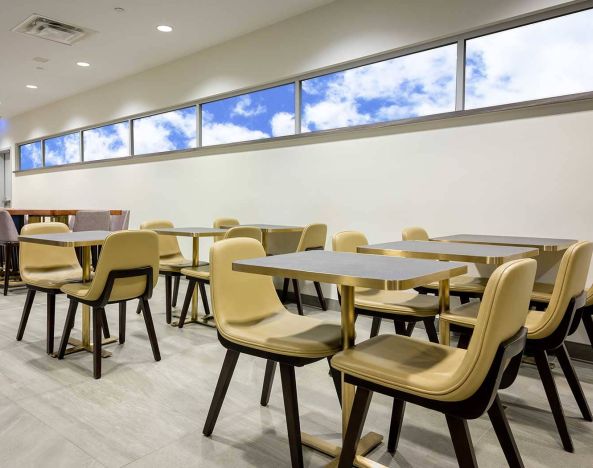 Ample seats with natural light perfect for coworking at Plaza Premium Lounge - Terminal 1 (YYZ).
