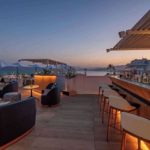 Rooftop seating at Canopy By Hilton Cannes.