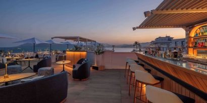 Rooftop seating at Canopy By Hilton Cannes.