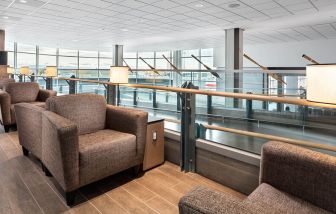 Comfortable seating at Plaza Premium Lounge, Domestic Gate C29 (YVR).