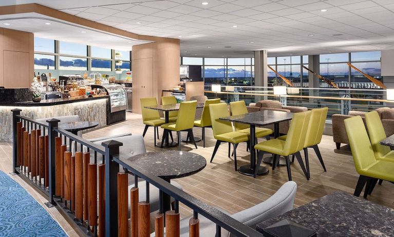 Dining area perfect for coworking at Plaza Premium Lounge, Domestic Gate C29 (YVR).