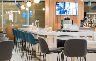 Variety of alcoholic beverages available in the bar of Plaza Premium Lounge (YVR).
