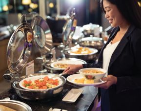 An array of food selection available at SATS Premier Lounge - Terminal 2 (SIN).
