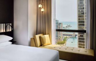 Day use room with a view of the river at Hyatt Regency Chicago.