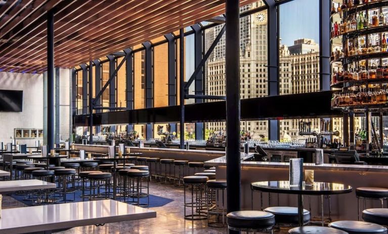 Hotel bar with natural light at Hyatt Regency Chicago.