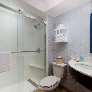 Guest bathroom with shower at Hampton Inn By Hilton Fort Lauderdale-Cypress Creek.