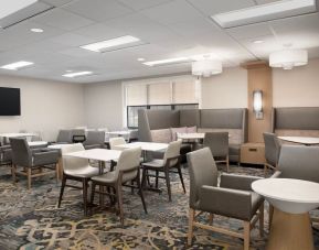 Lobby and coworking lounge at Residence Inn Kansas City Overland Park.