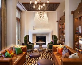 Lobby and coworking lounge at The Plaza Pioneer Park, El Paso.