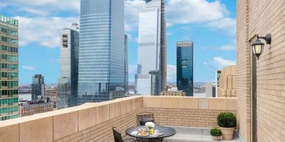 Exquisite view of the city skyline from one of the balconies at The New Yorker Hotel, A Wyndham Hotel.