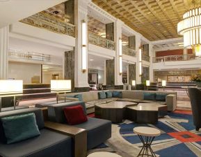 Lobby and coworking lounge at The New Yorker Hotel, A Wyndham Hotel.